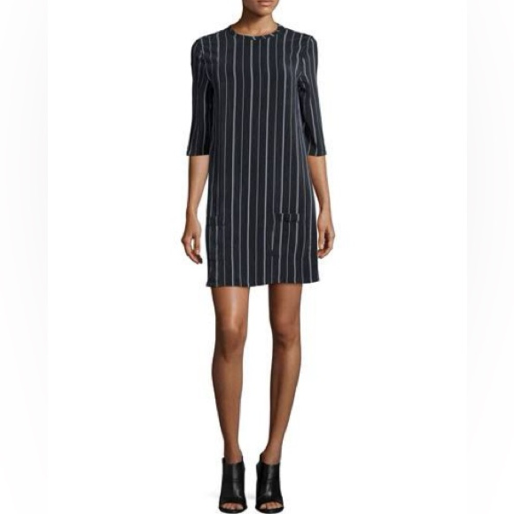 Aubrey Striped Shift Dress, True Black/White